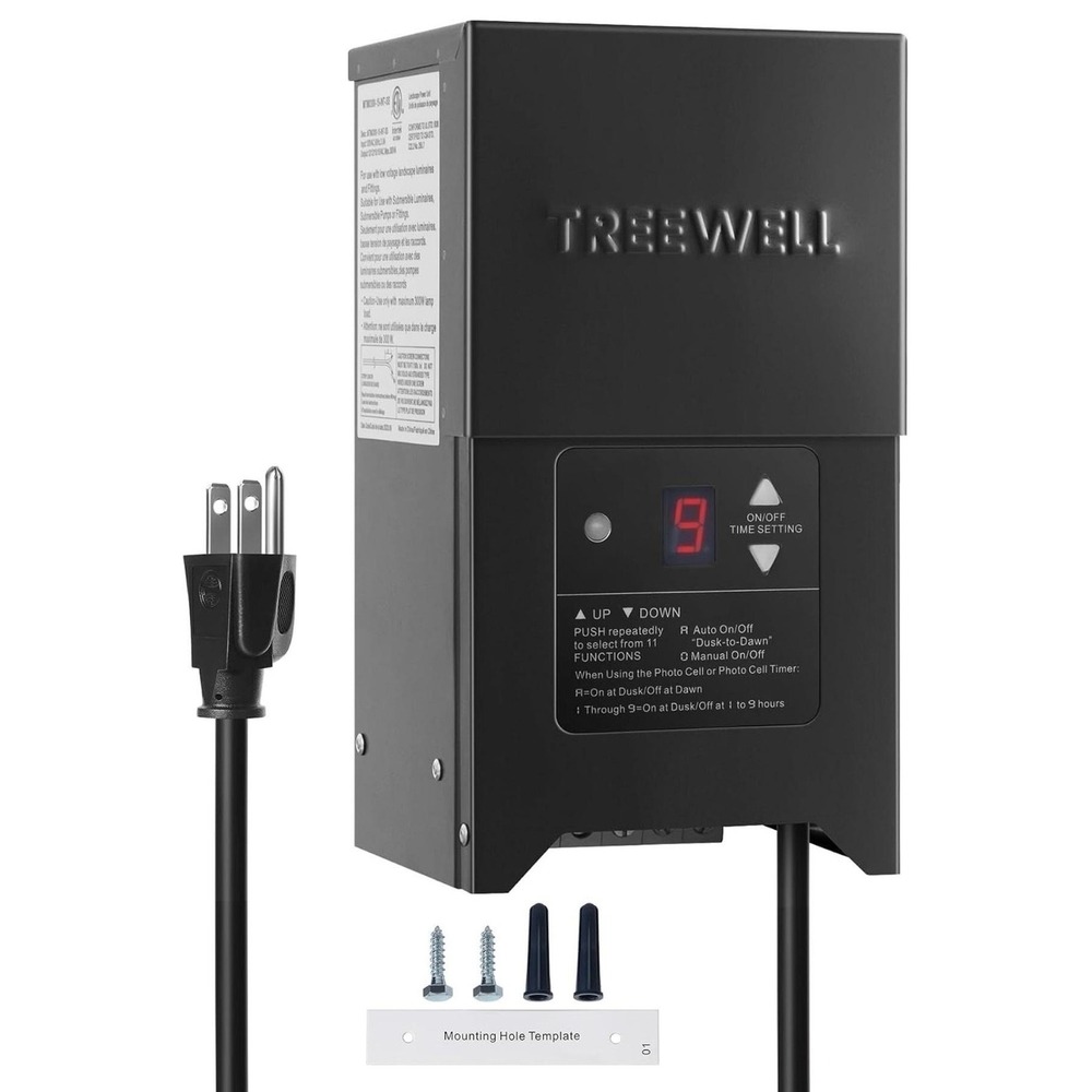 TREEWELL 300W Low Voltage Landscape Transformer 12V 15V Photocell Black Open Box